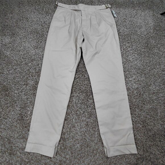 NEW $198 Brooks Brothers Pants Mens 38x34 Beige Chino Pleated Side Tab Adjusters